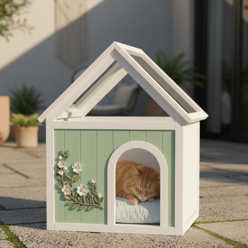 SAGE FSC-Certified Cedar Indoor Cat House with Clear Acrylic Roof – Wooden Pet House for Small Cats & Dogs