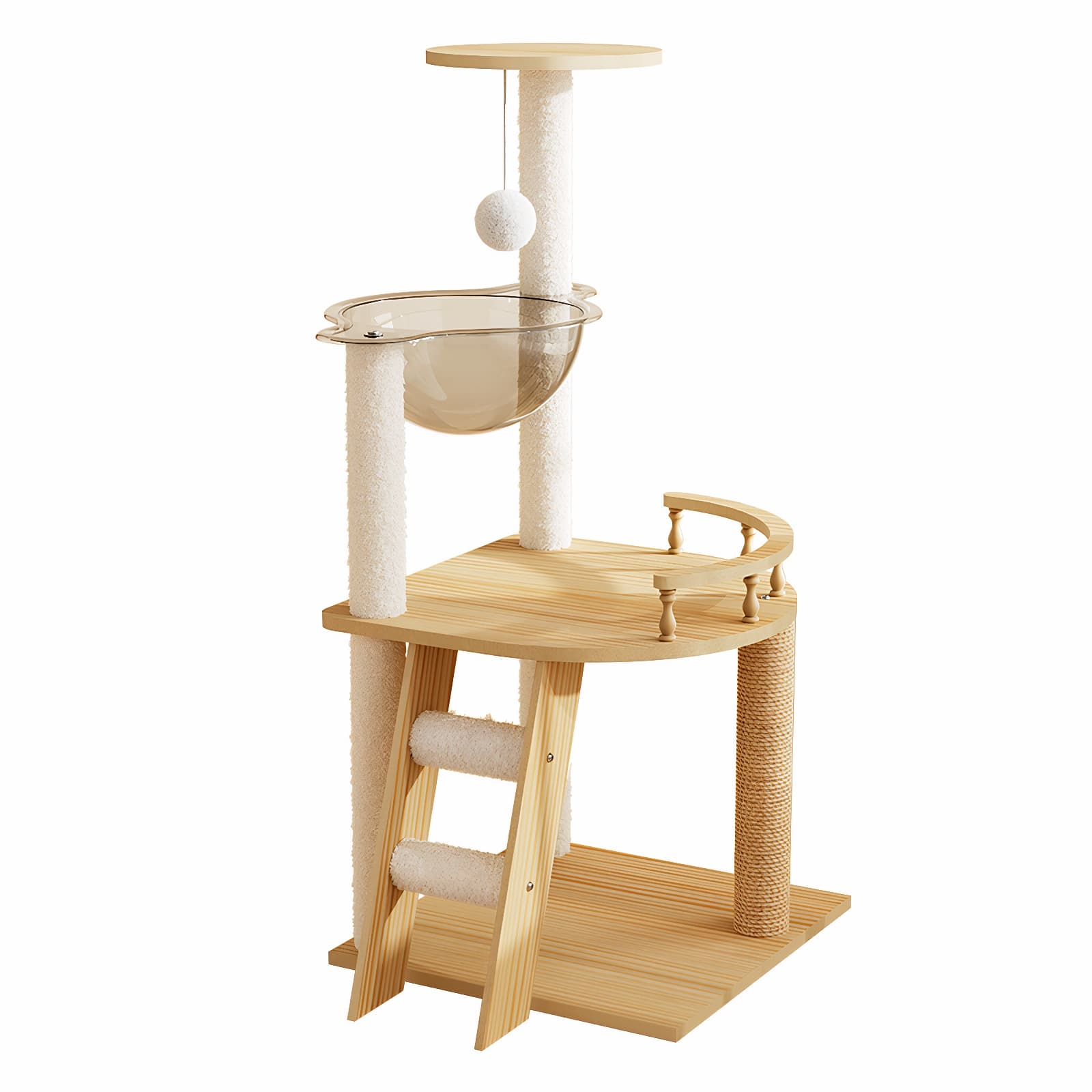 41.3" Modern Cat Tower, Wood Cat Tree Tower for Indoor Cats, Cat Treewith Sisal-Covered Scratching Posts and Top Perch, Cat Condo with Acrylic Hammock for Small Large Cats