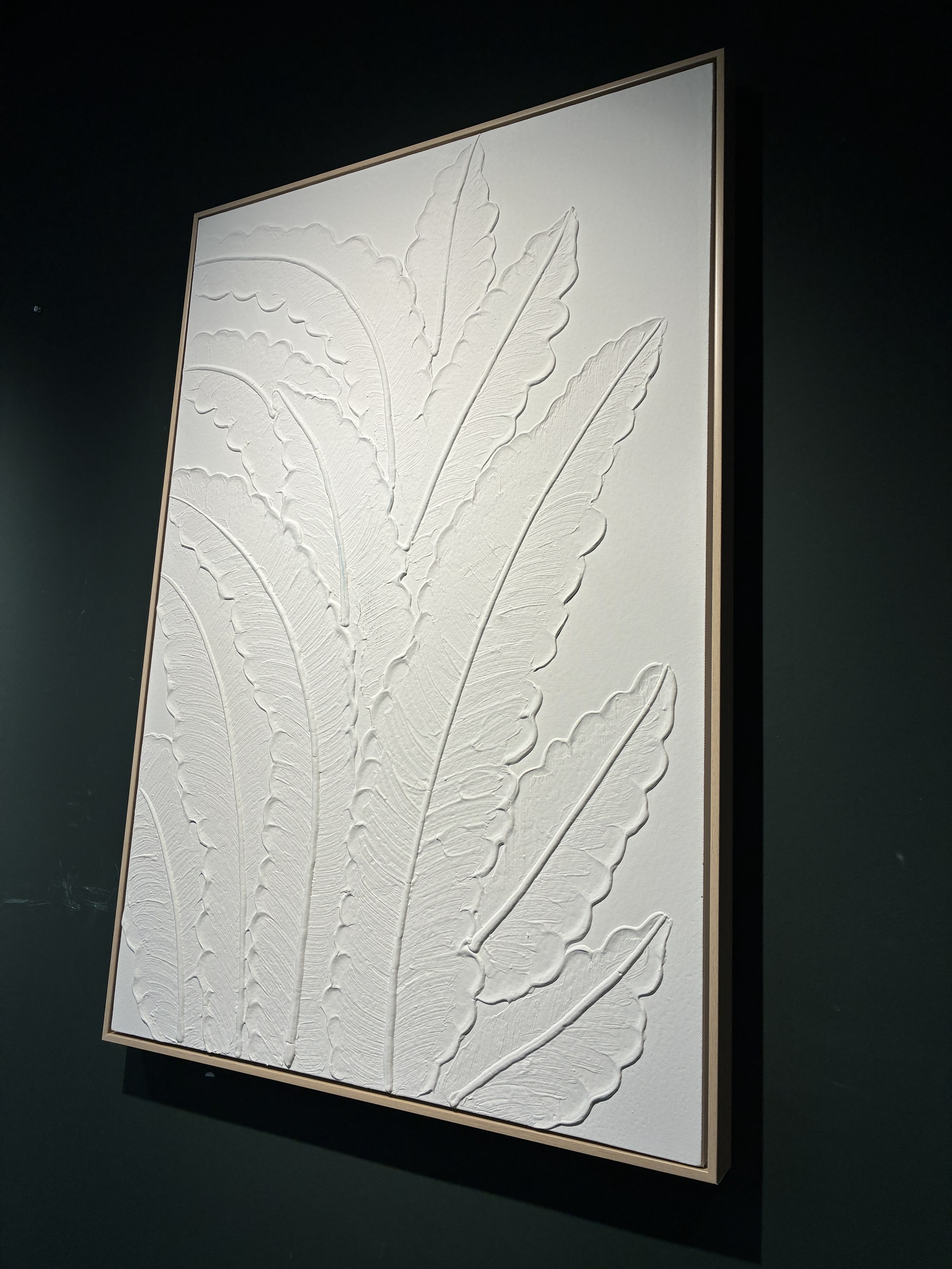 24x36 Framed Botanical Leaf Wall Art, Antique White Thick Textured Canvas Painting, Minimalist Neutral Decor for Living Room Bedroom, Ready to Hang