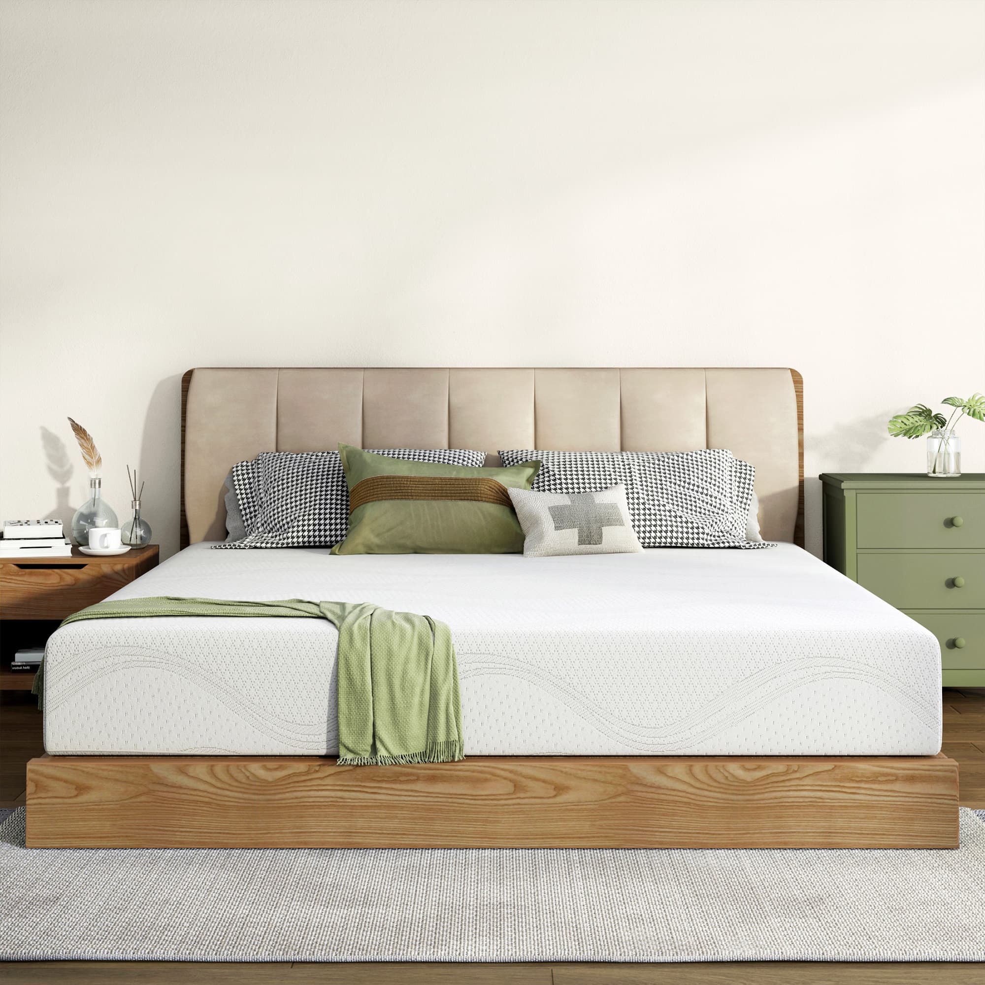 King Size Memory Foam Mattress,14 Inch Bed Mattress,with Cooling Green Tea Gel, CertiPUR-US Certified,White