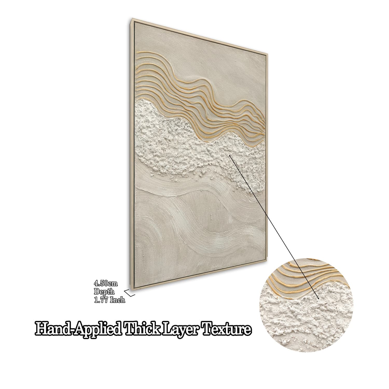 24x36 Set of 2 Framed Abstract Wall Art, Neutral Antique White Textured Canvas Painting with Gold Accents, Modern Decor for Living Room Bedroom, Ready to Hang