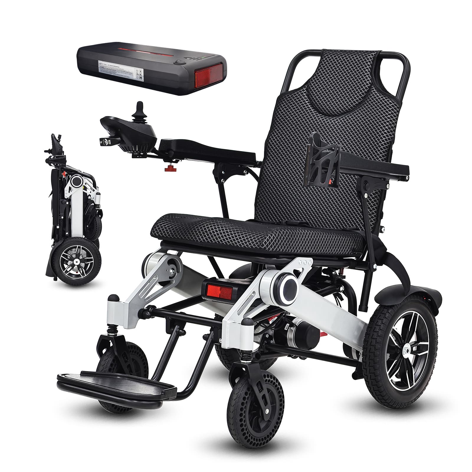 Electric Wheelchair for Adults & Seniors - Foldable Power Wheelchairs, 350LBS Loading Capacity, 12-Mile Long Travel Range, All Terrain, With LED Light & Cup Holder