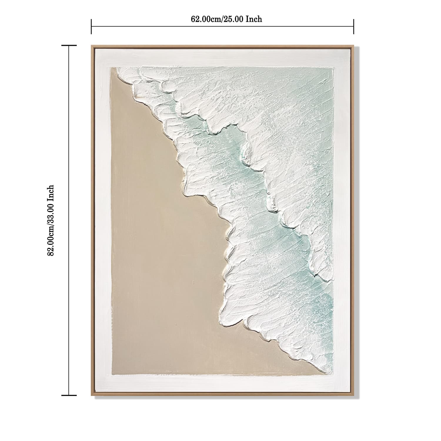 24x32 Set of 2 Framed Ocean Wave Wall Art, Aqua Blue & Beige Textured Canvas Painting, Coastal Beach Decor for Living Room Bedroom, Ready to Hang