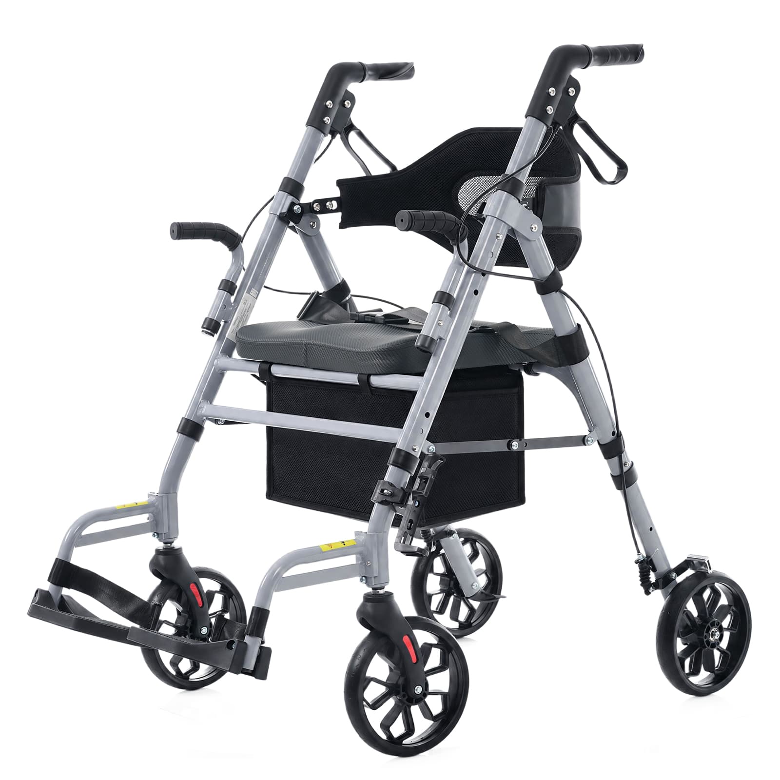 Rollator Walker with Seat for Seniors, 2 in 1 Walker Wheelchair Combo, Foldable 4 Wheel Rollator with 8" Wheels, Memory Foam Seat, Breathable Mesh Backrest & Footrests