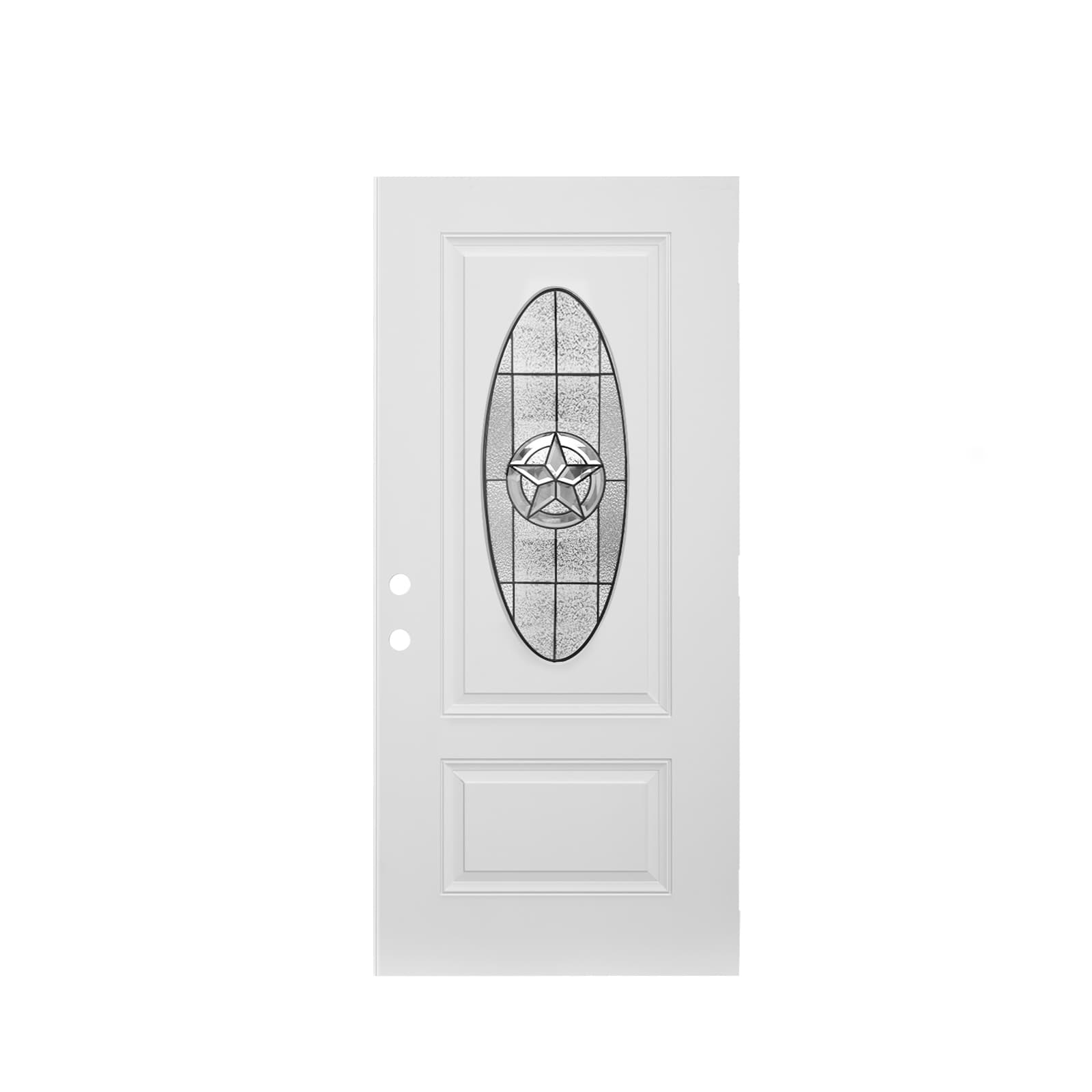 36"x80" Fiberglass Front Door with ,Right-Hand Inswing Exterior Door with Brickmould,Brushed Smooth skin with Oval Decorated glass for Home Entrance,White Door slab only, no frame