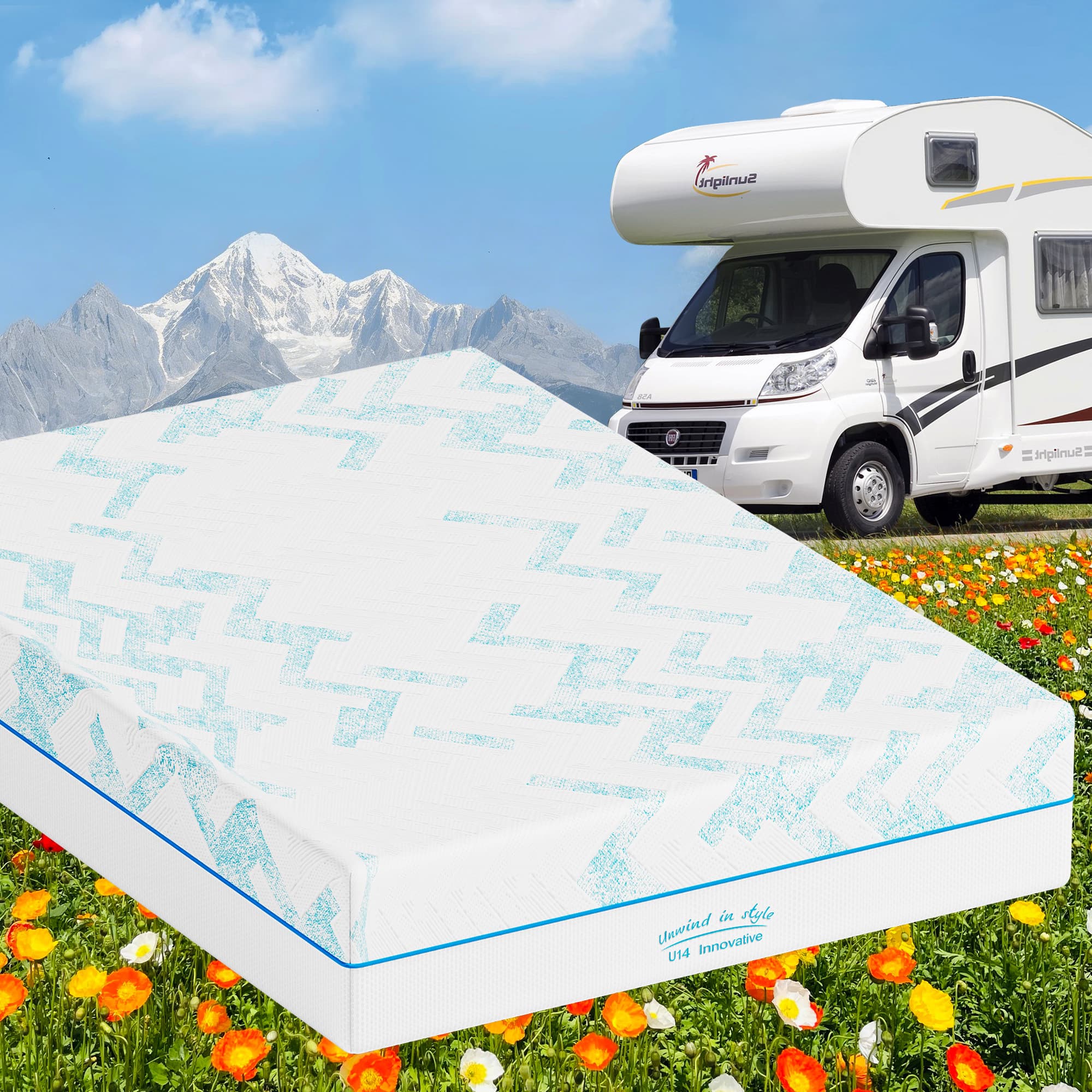 8-inch RV Latex Memory Foam Mattress, short queen size, large format, free of glass fibers, medium hardness texture, breathable memory foam.