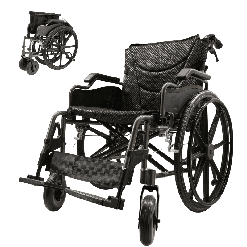 Aluminum Alloy Transport Wheelchair. 20" Seats. With front and Rear Locking Hand Brakes. 24" Quick Remove Rear Wheel.Nanometer Grey