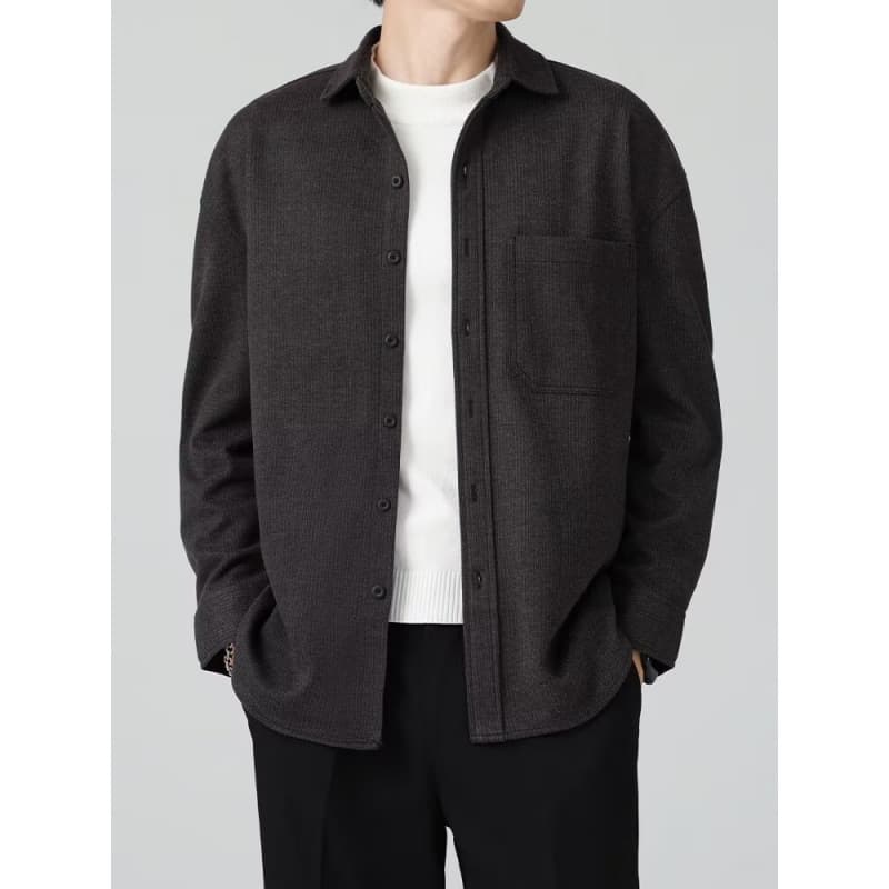 Elegant Long-sleeve Slim-fit Casual Mens Solid-color Shirt For Spring And Summer