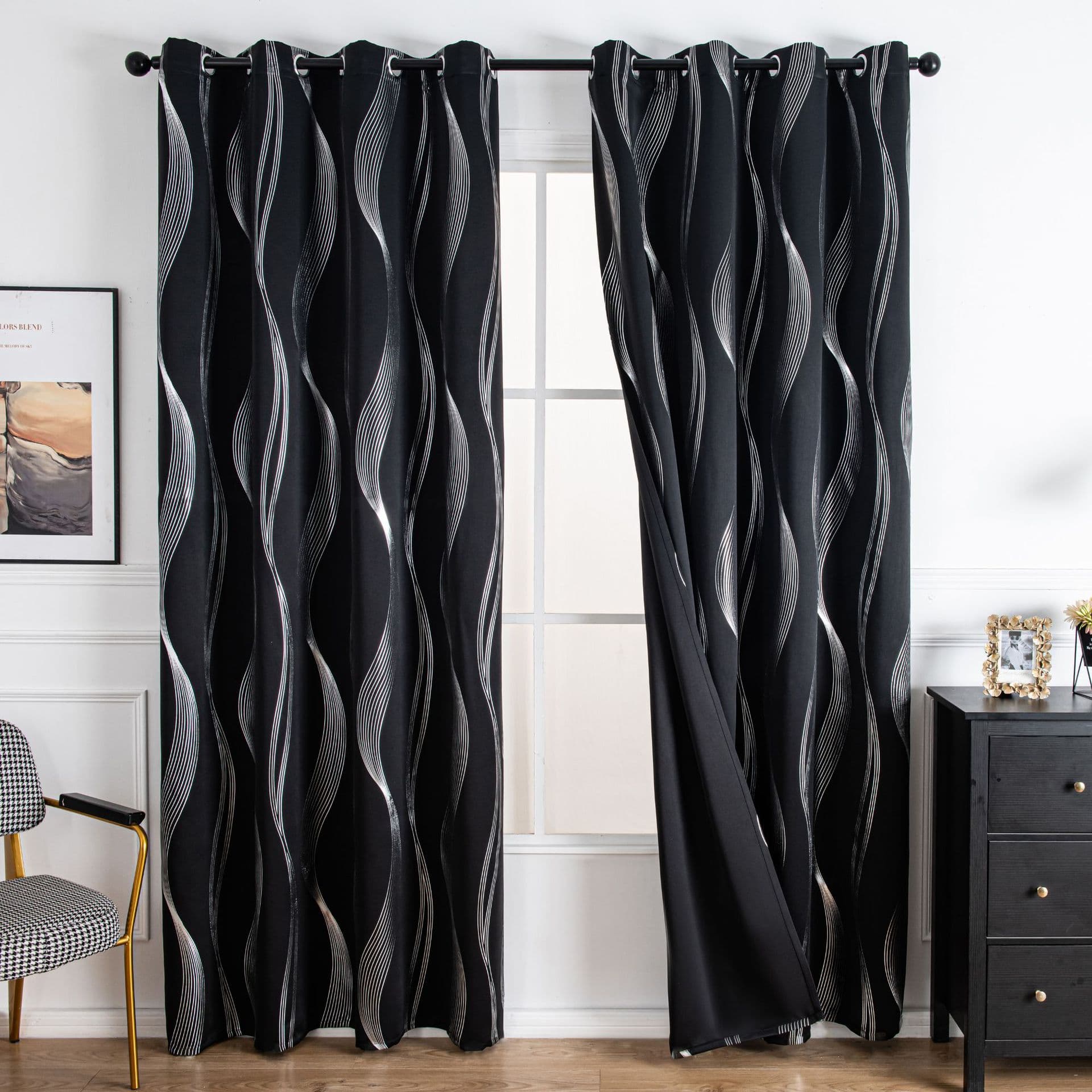 Solid-color Wavy-line Heat-transfer Silver Sun-blocking And Heat-insulating Curtain