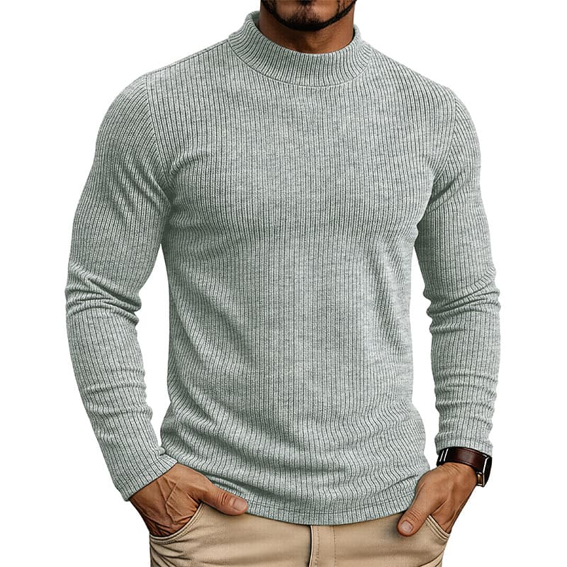 Mens Long-sleeve Mandarin-collar Thermal Knit Sweater