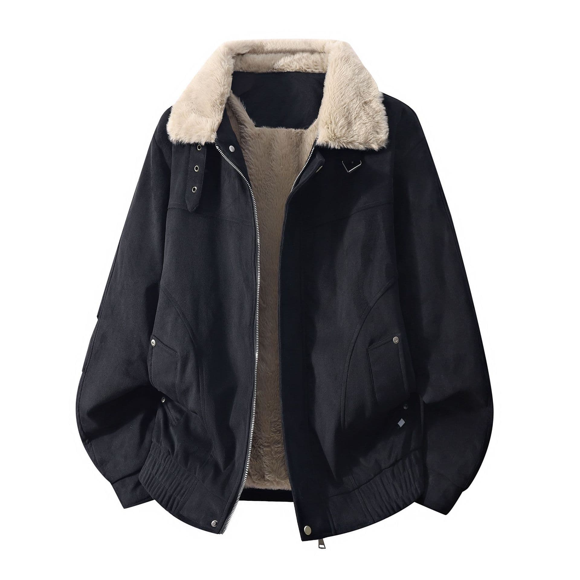 Men's Stand-Collar Outdoor Thermal Fleece-Lined Work Jacket