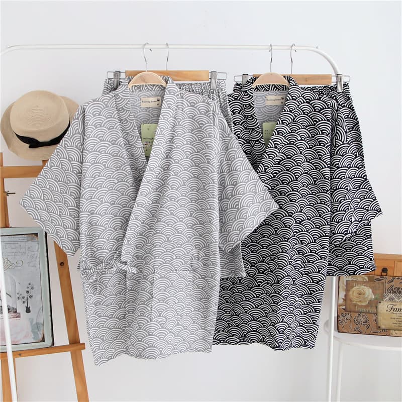 Mens Short-sleeve And Shorts Pajama Set Made Of Pure Cotton Gauze