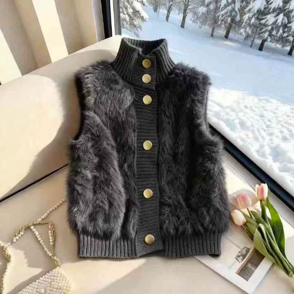 Womens Relaxed-fit Fluffy Chic Vest Jacket Top