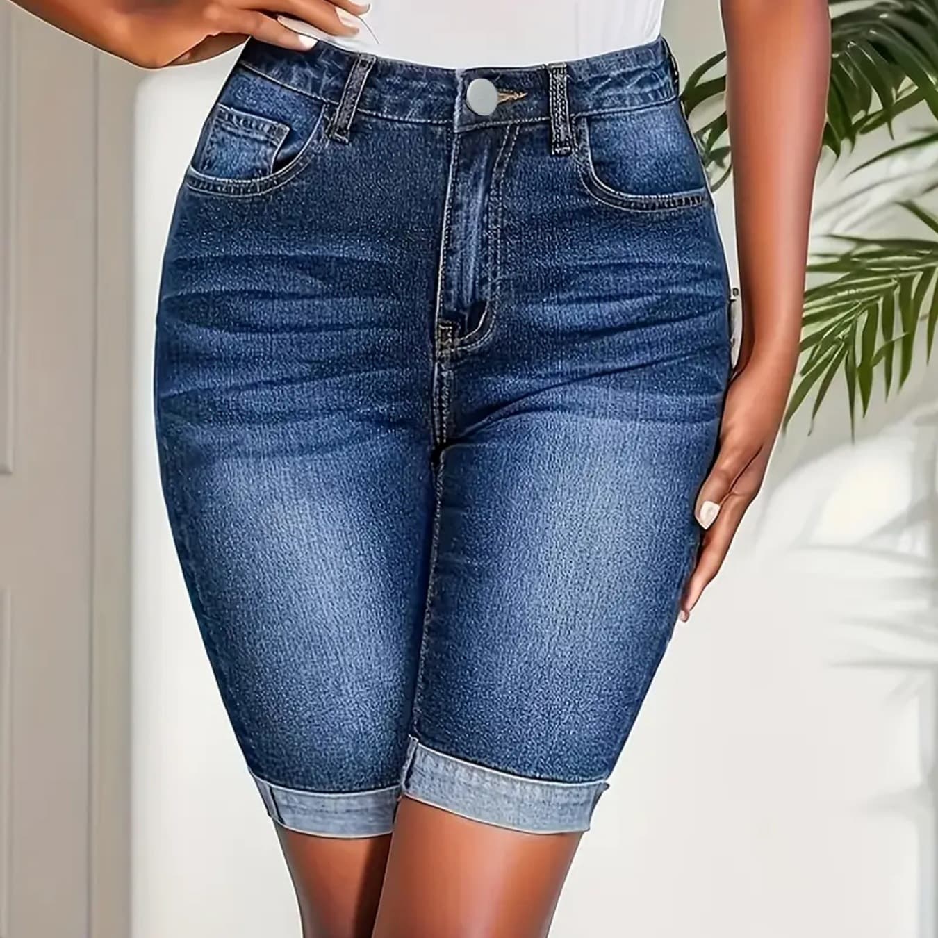 Summer Straight-leg Cropped Capris With Rolled Hems Versatile Shorts For Chic Girls