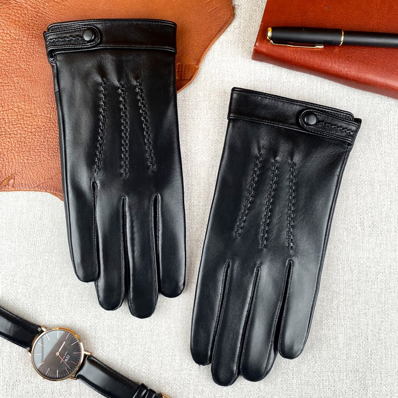 Men's Velvet-lined Leather Casual Gloves