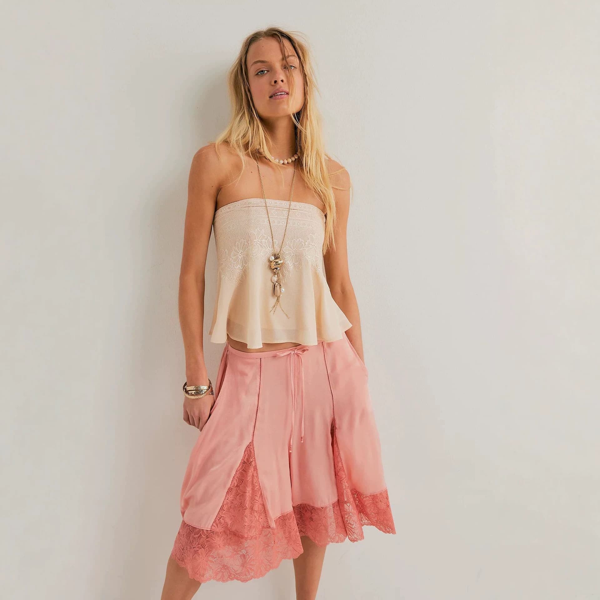 Solid Satin Shorts with Lace Trim - Women's Loose Fit Drawstring Casual Bottoms for Autumn