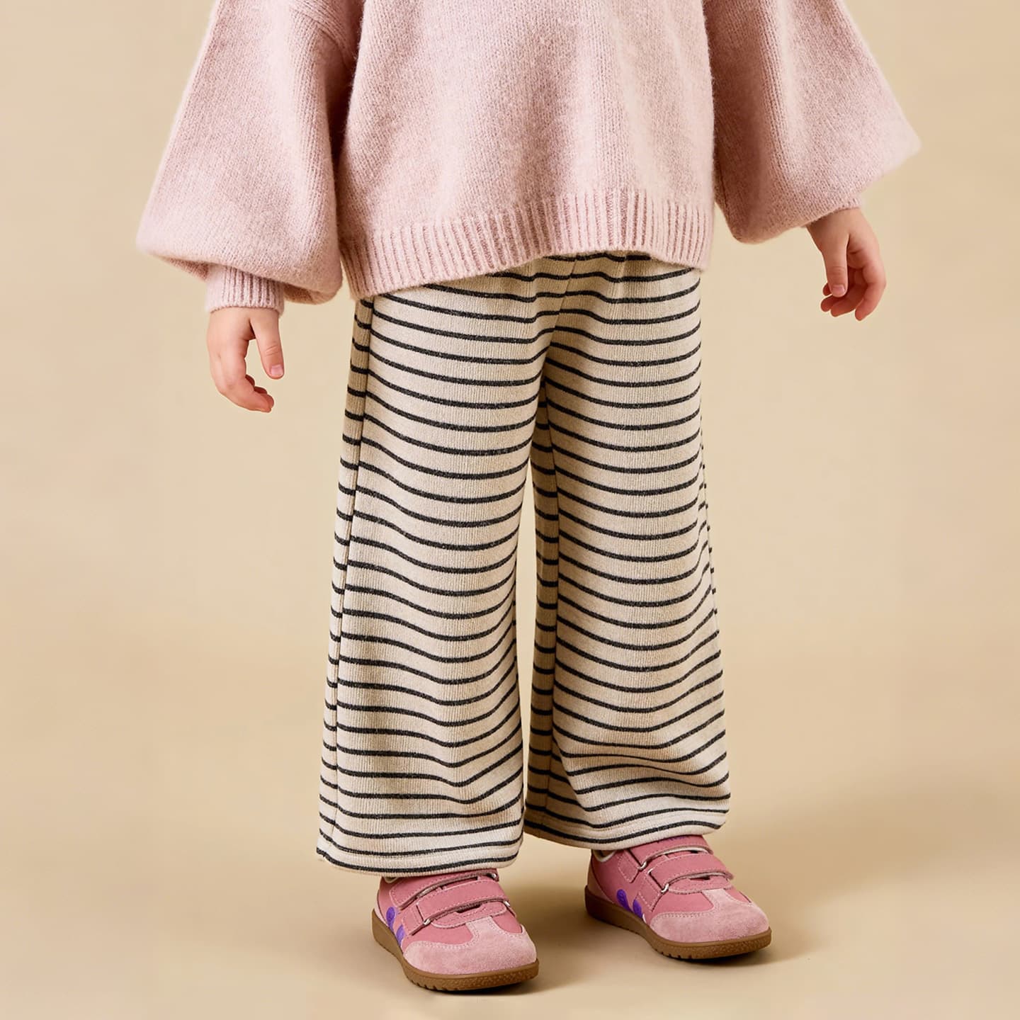 Girls Striped Loose-fit Casual Wide-leg Pants