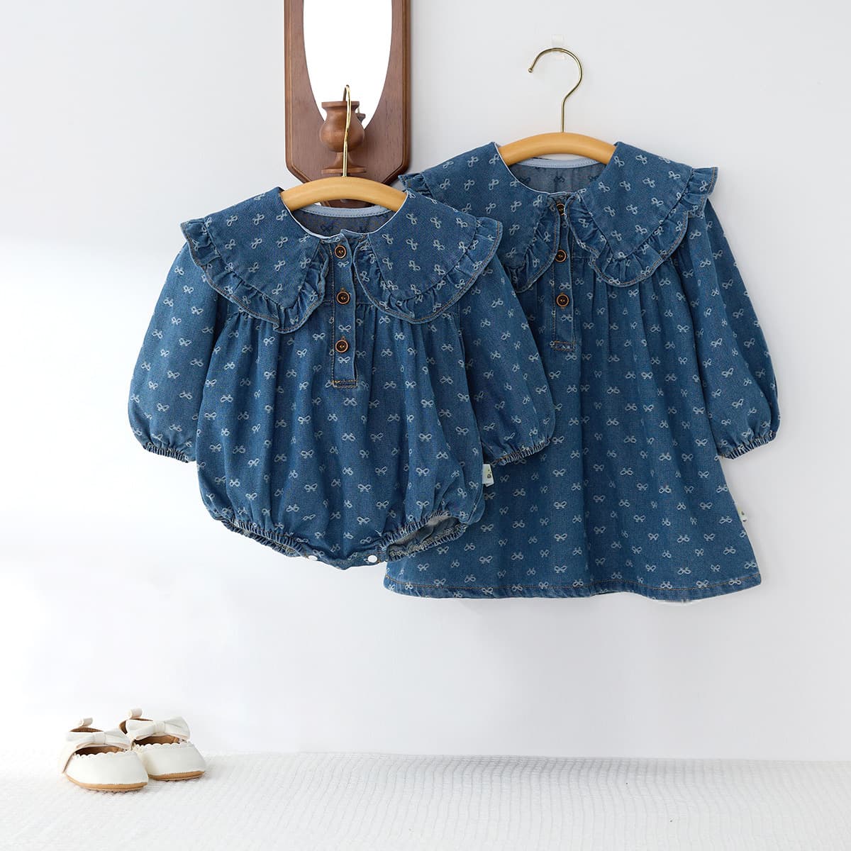 Toddler Denim Romper Triangle-style Crawling Suit Girls One-piece Dress