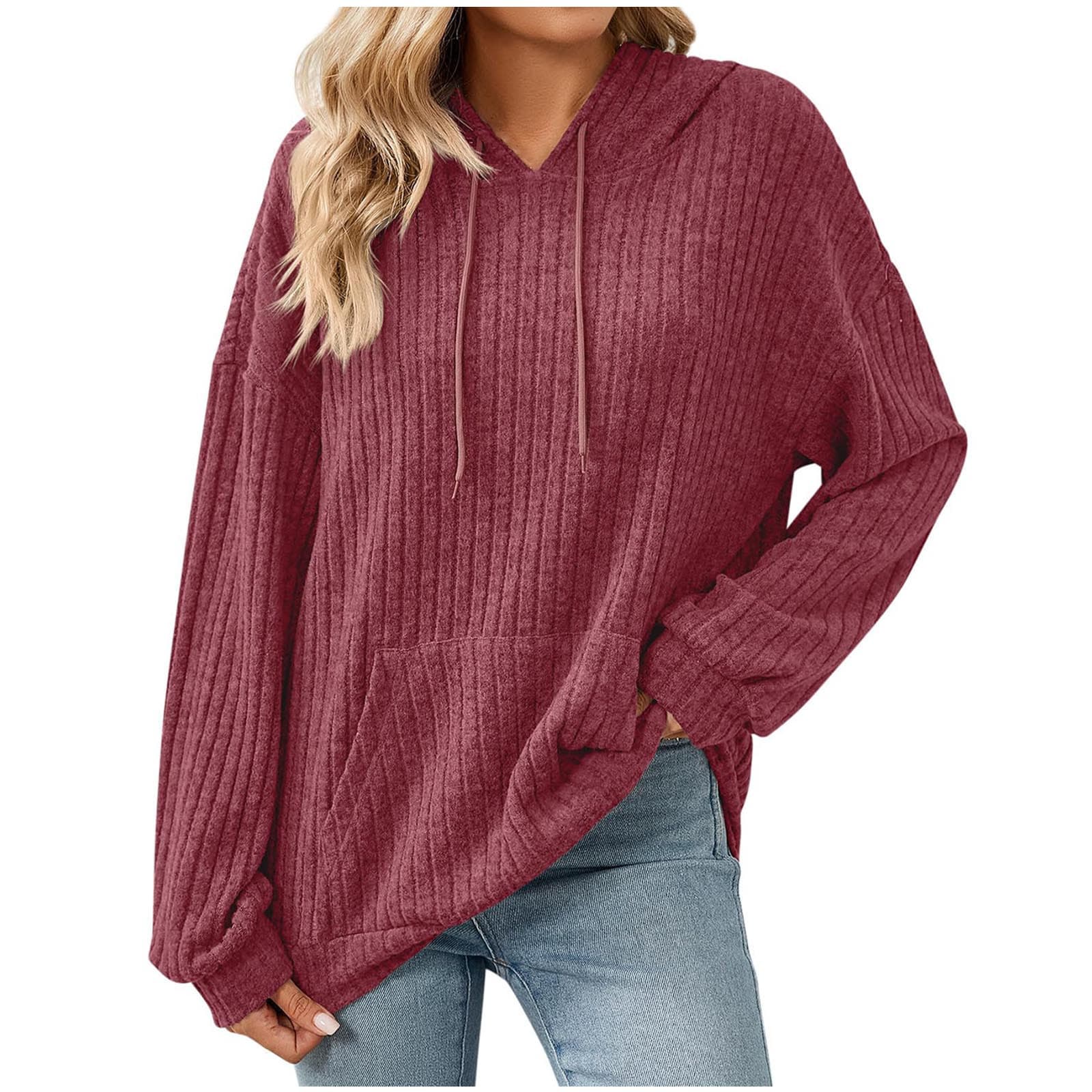New Fallwinter Womens Solid Color Long Sleeve Hooded Sweatshirt