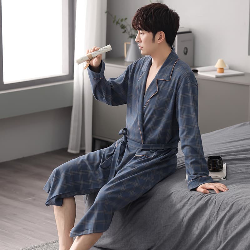 Mens Autumn Winter Pajama Robe Plus Size Long Sleeve