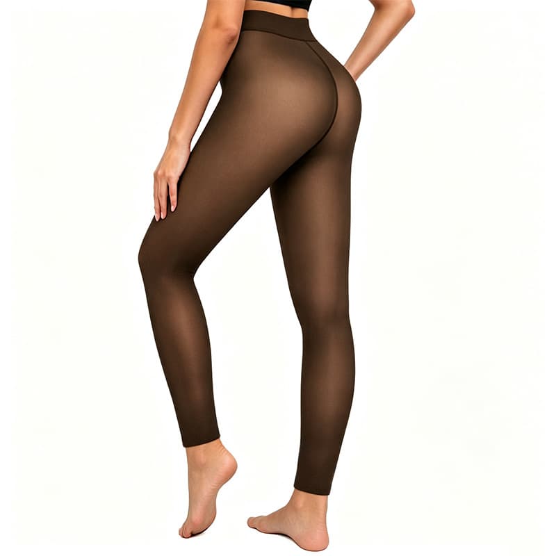 Fake Transparent Extra Large Size Cropped Leggings Fleece Lined Padded Warm Keeping Tights