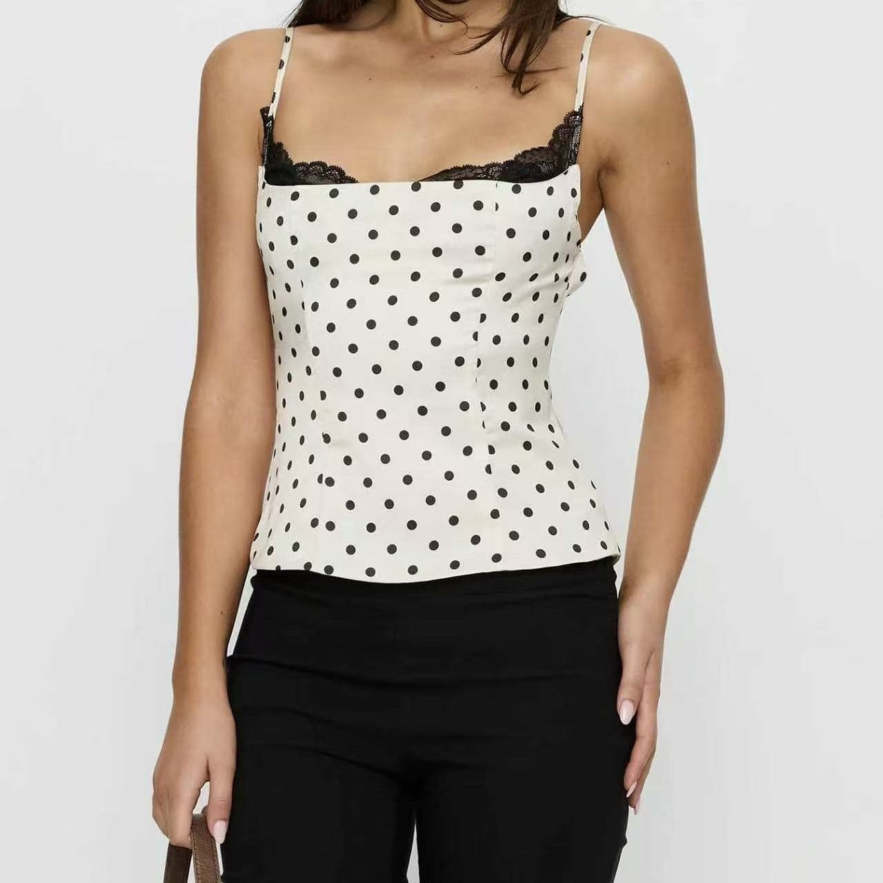 Fashionable Backless White Polka-dot Lace Corset Top