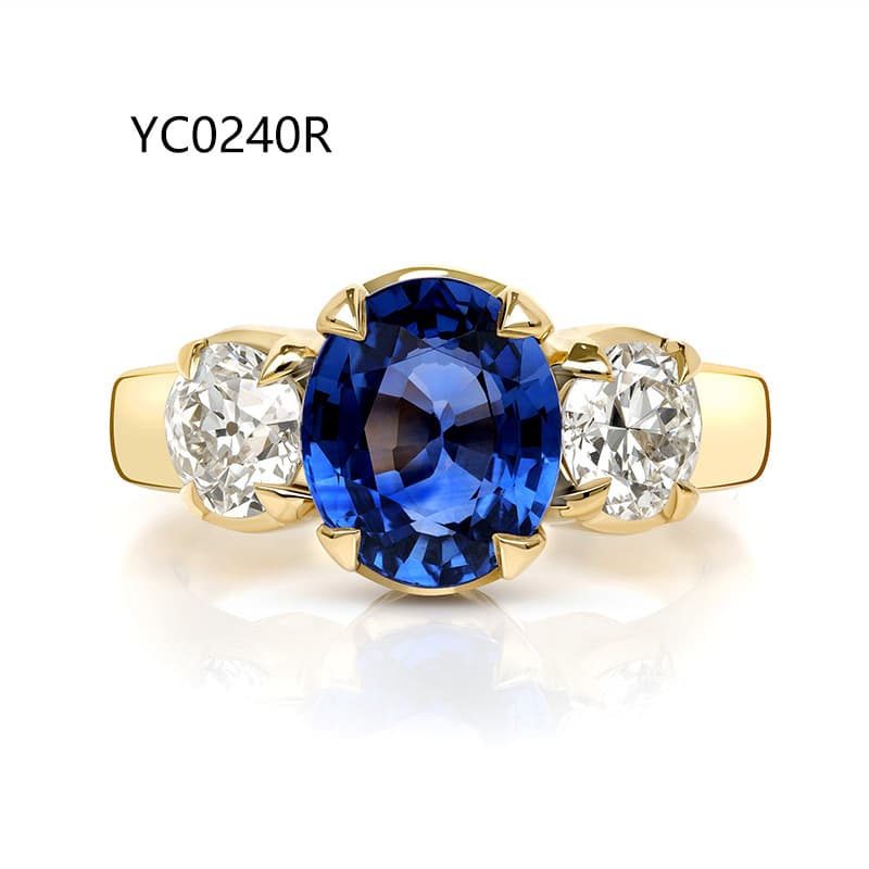 S925 Sterling Silver 18K Gold Plated Ring with Lab Created Emerald and Sapphire - Luxury Colored Gemstone Jewelry for Women