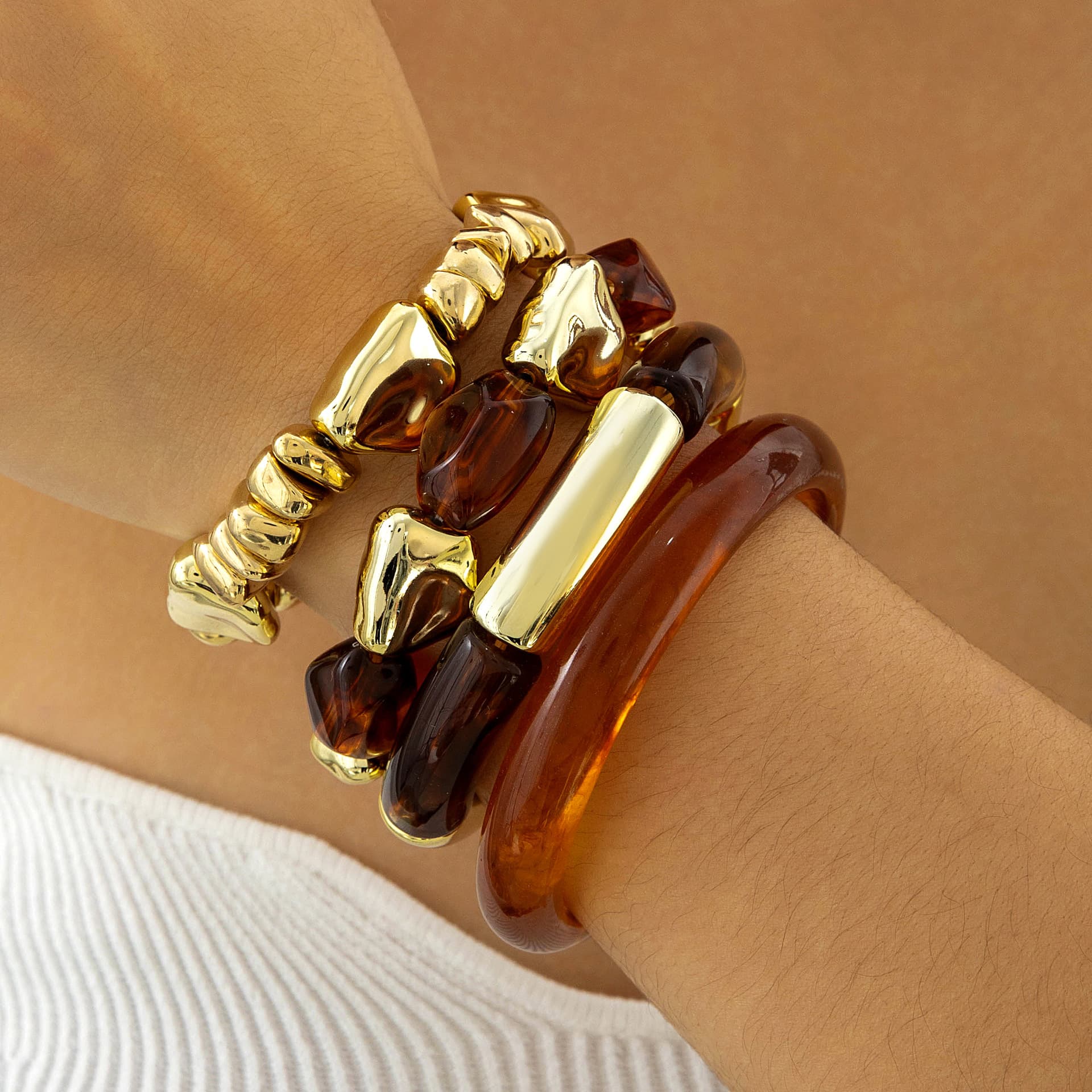Cross-border Bracelet Set From Europe And America Bold Acrylic Bangle And Beaded Multicolor Bracelet Combo