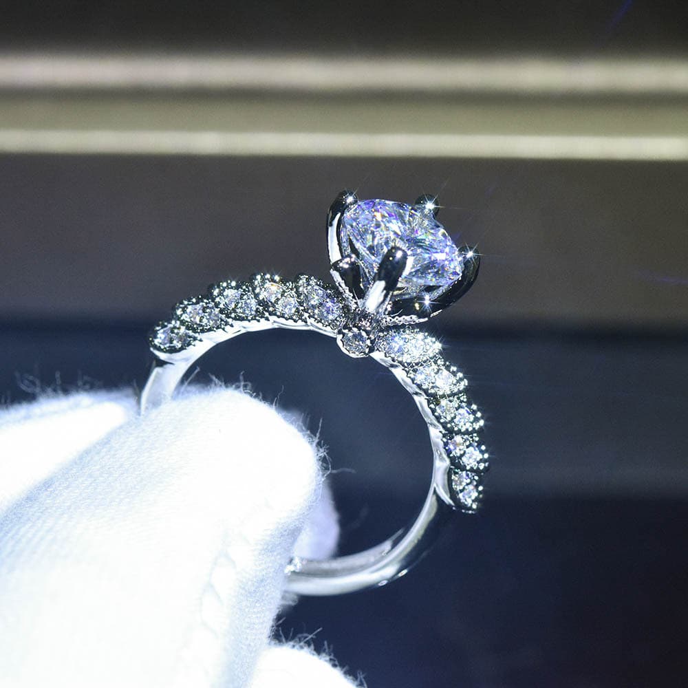Platinum Plated Moissanite Goddess Of Fortune Ring