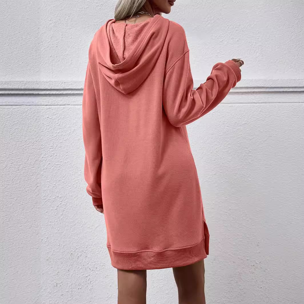 Long Hoodie Dress With Side Slits