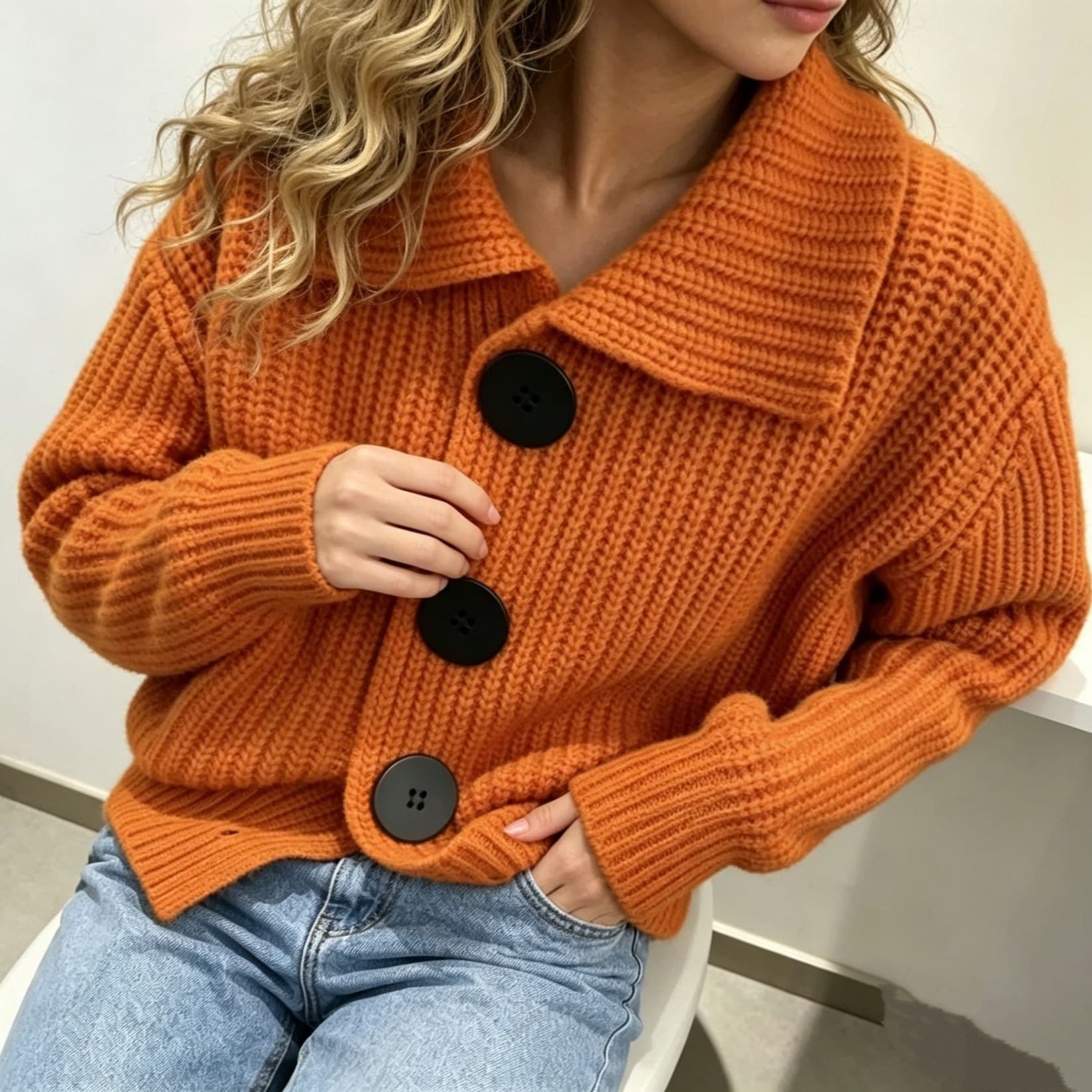 Womens Lapel Single-breasted Sweater Coat