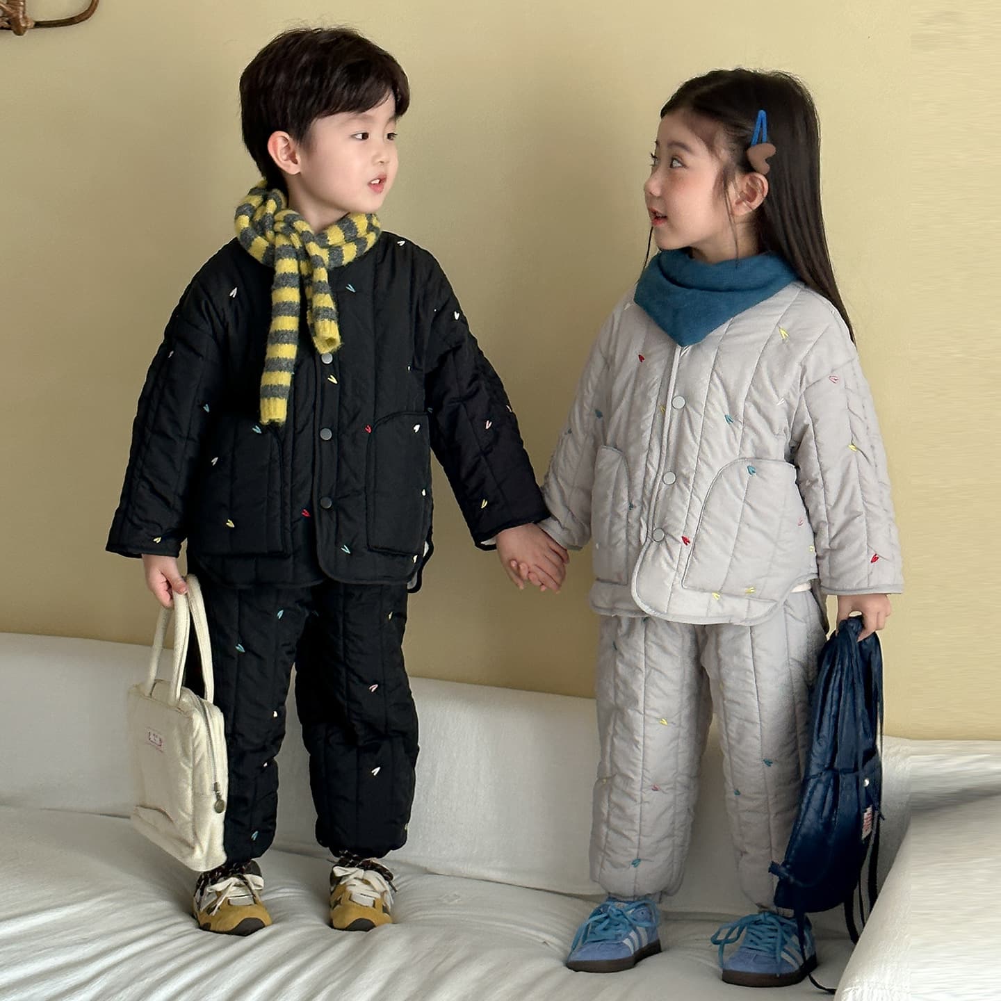 Childrens Cotton-padded Set Fleece-lined Warm Clothing