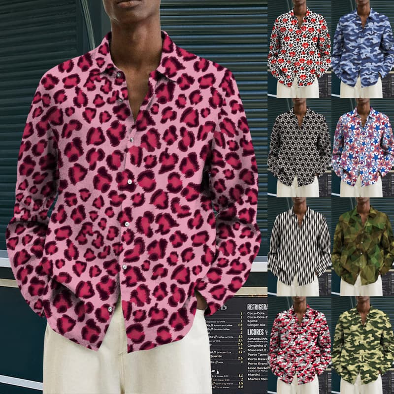 Men's British Style 3D Digital Print Long Sleeve Shirt - Slim Fit Button Down Collar Casual Business Top