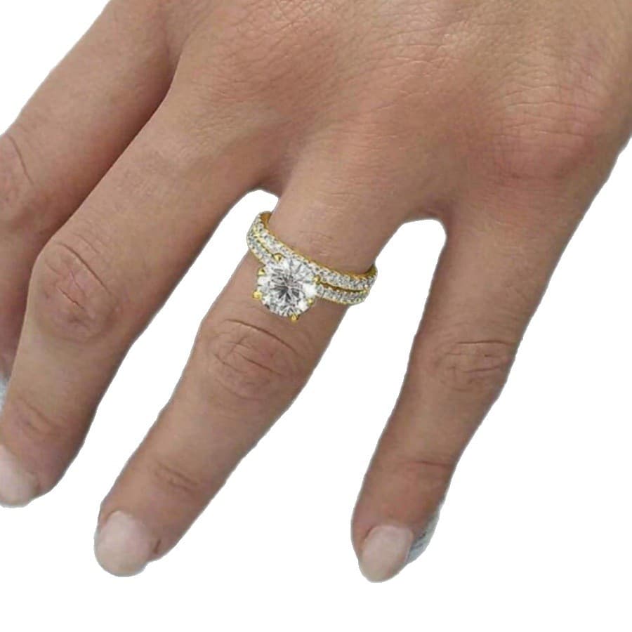 Hollow Double Layer Zircon Engagement Ring Set