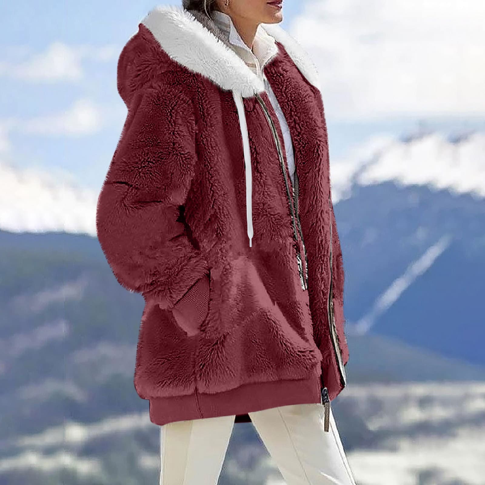 Women's Loose-Fit Plush Zip-Up Hooded Coat For Autumn And Winter