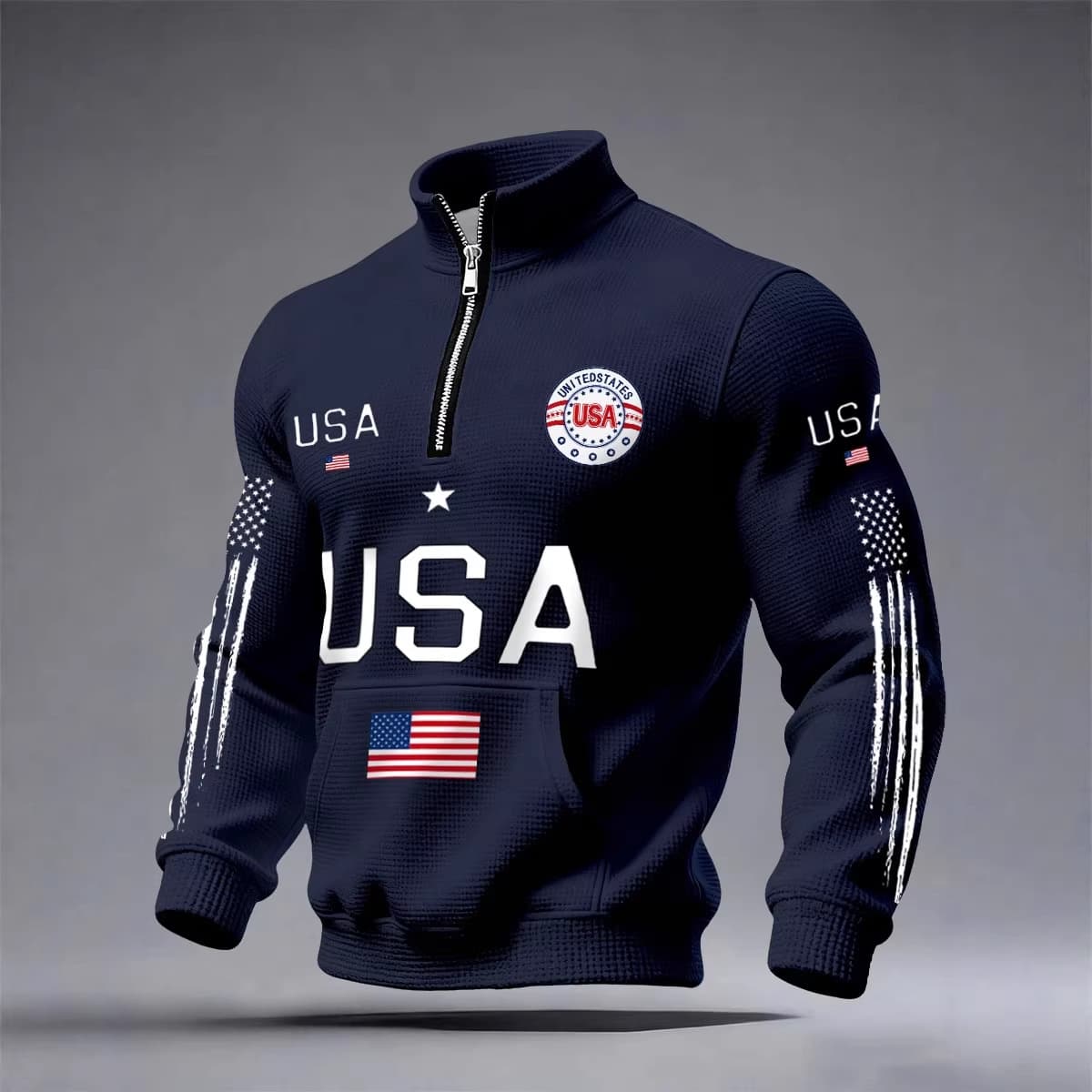 Mens Half-zip Hooded Sweatshirt With A Stand-up Collar Design