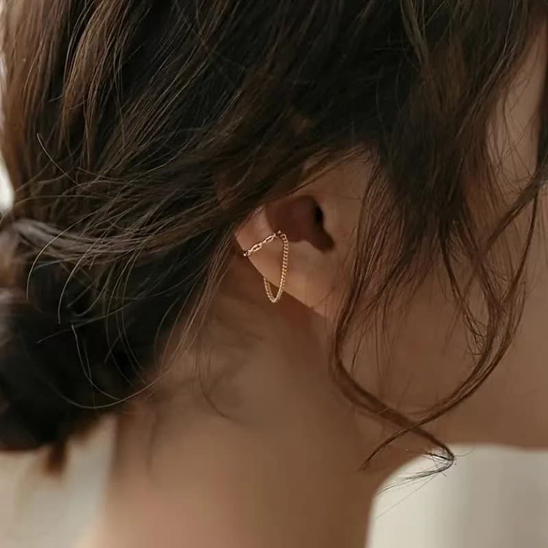 Vintage Chain Tassel Ear Cuff Minimalist Non Pierced Clip On Earring For Women Bohemian Style Single Ear Jewelry