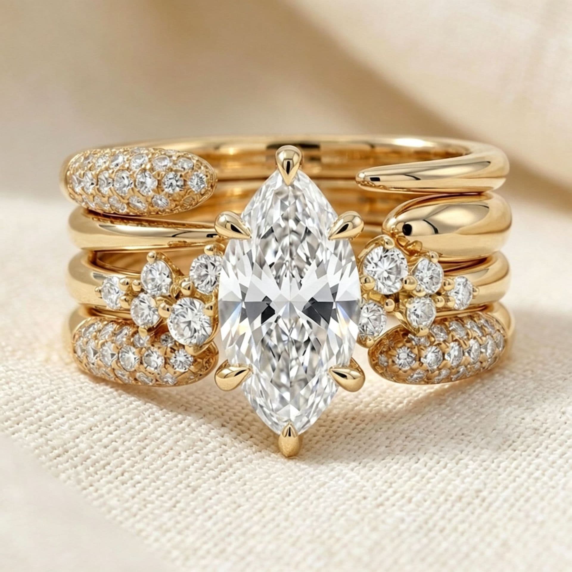 Golden Multi-layer Wrapped Marquise-cut Diamond Ring