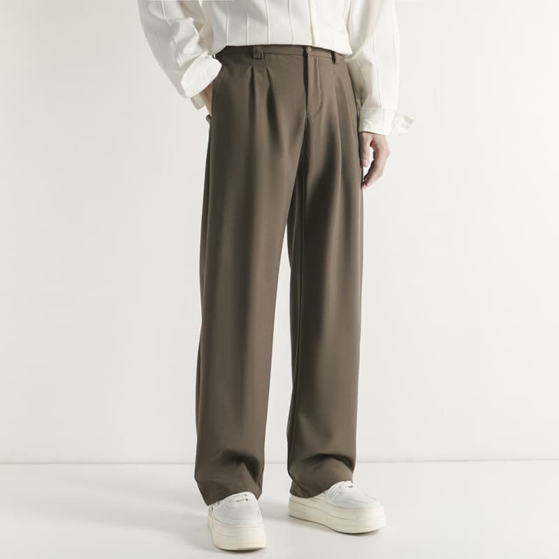 Double-pleat Draping Wide-leg Casual Pants For Men