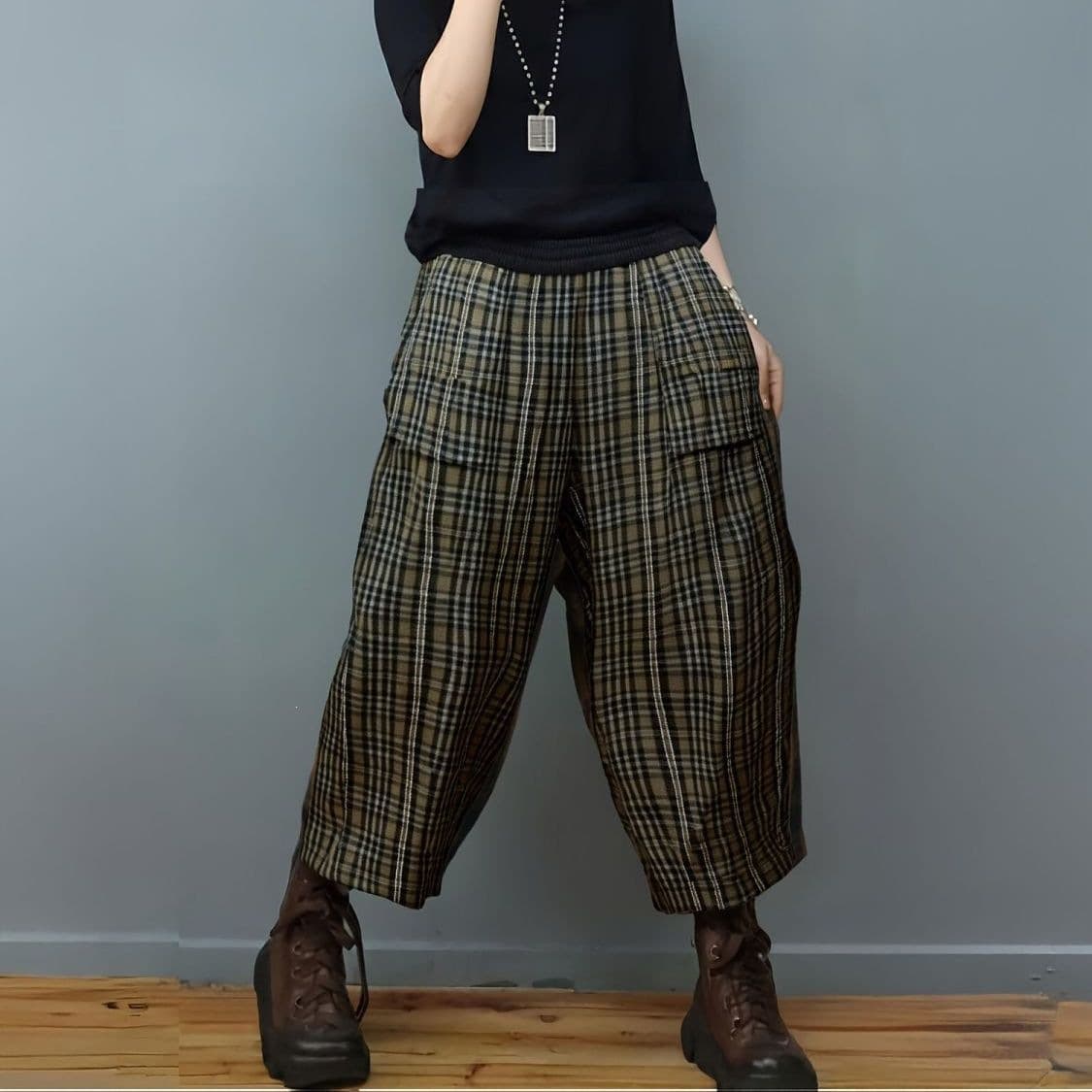 Women's Retro Plaid Plus-Size Casual Pants