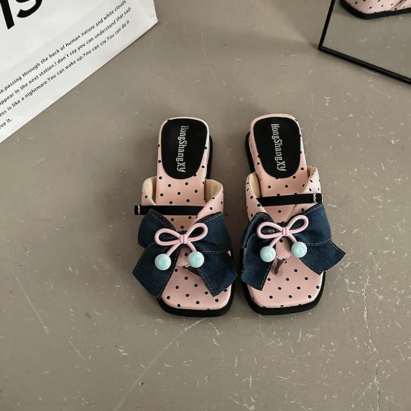 Korean-style Sweet Bow-outsole Non-slip Slippers For Outdoor Wear