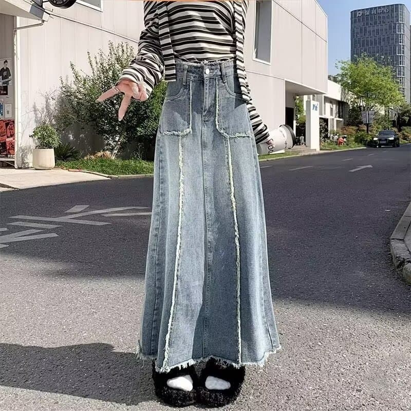 High-waisted Denim Mermaid Skirt For Women