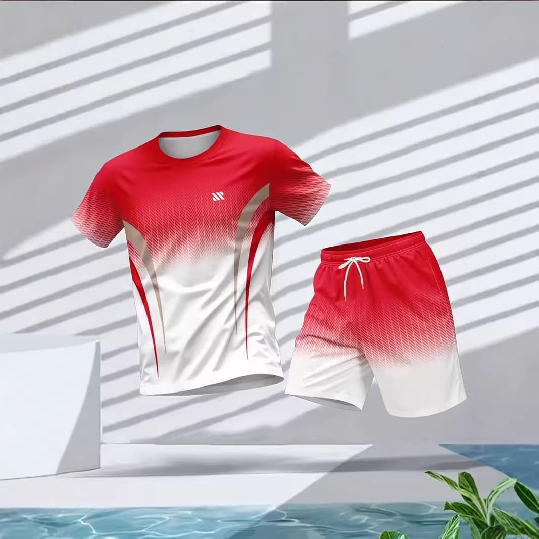 Mens Crew-neck Short-sleeve Top And Shorts Set