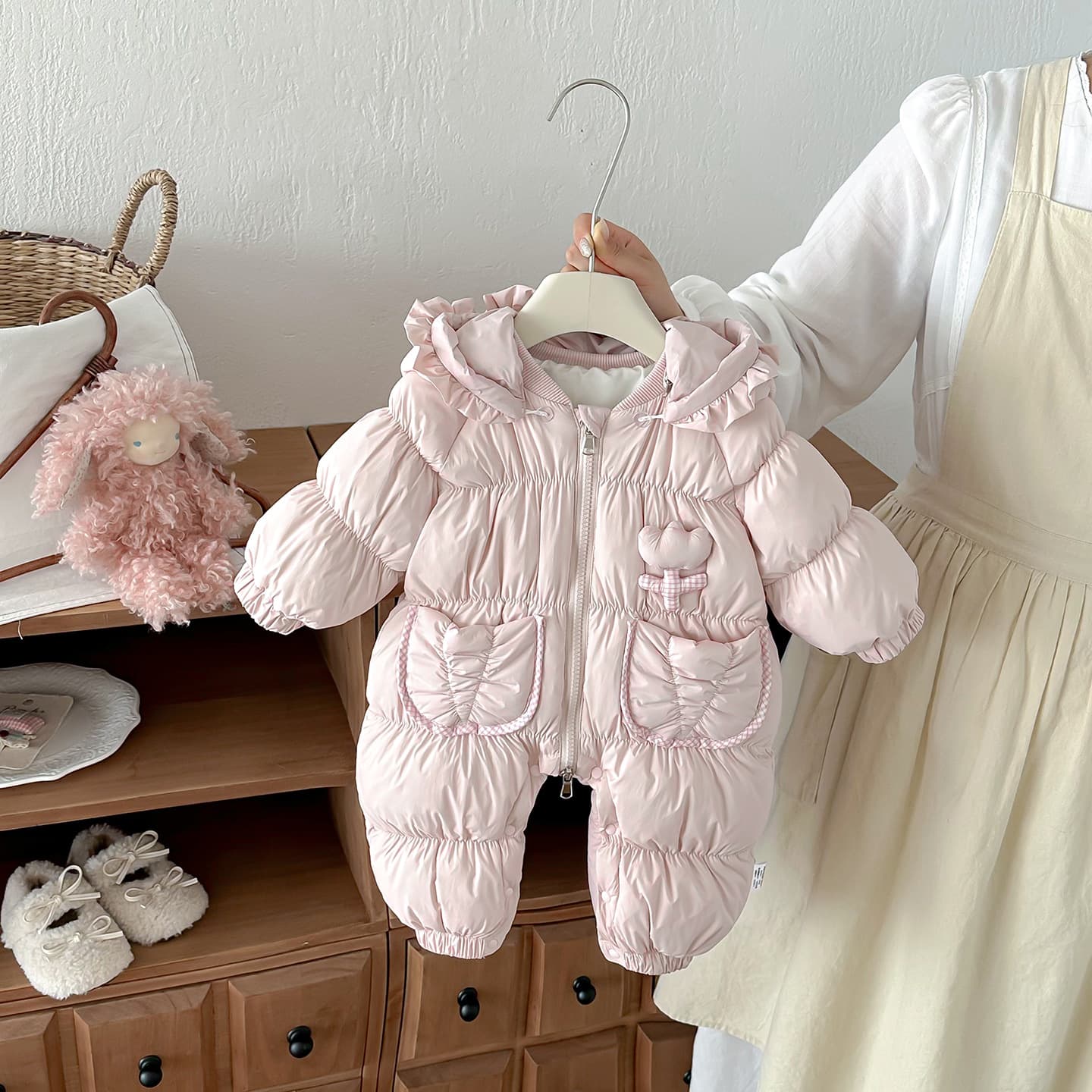 Down-filled Hooded Jumpsuit For Baby Girls Warm And Windproof