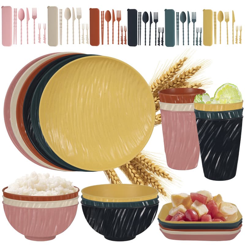Wheat Straw Plates, Bowls, And Cups Outdoor Dinnerware Set