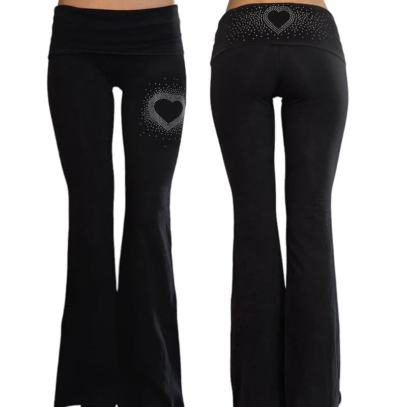 Millennium Love Rhinestone-Embellished High-Waisted Flared Casual Pants
