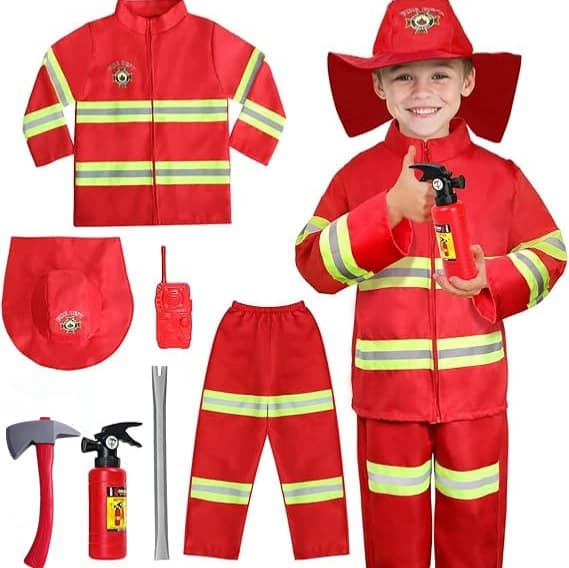 Children's Firefighter Costume With Printed Design Red Performance Outfit