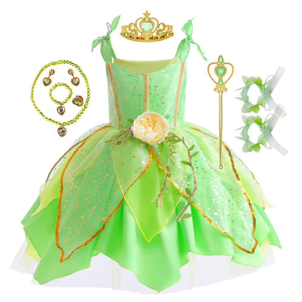 Girl's Solid Color New Halloween Green Elf Dress