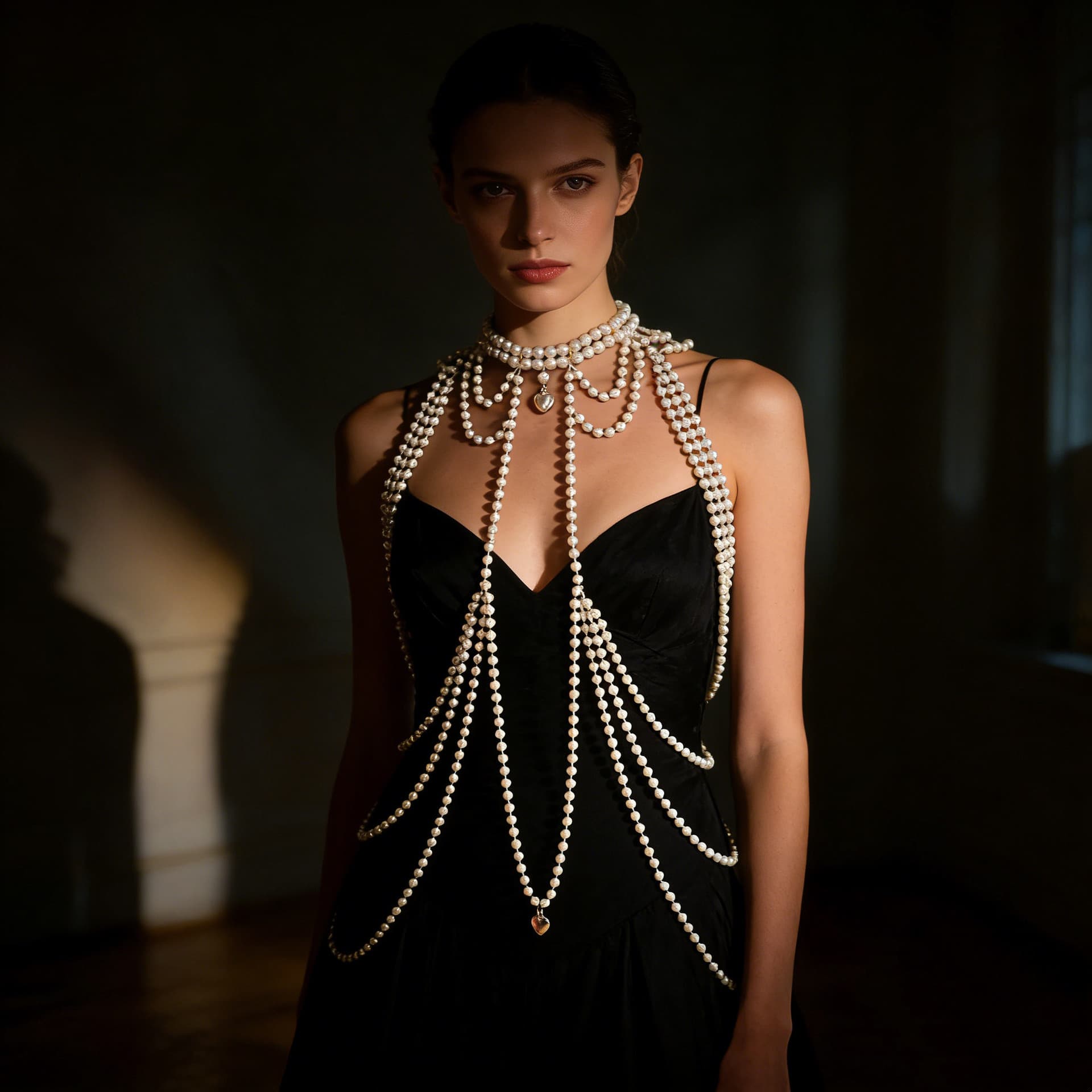 Long Tassel Chest Chain With Faux Pearls