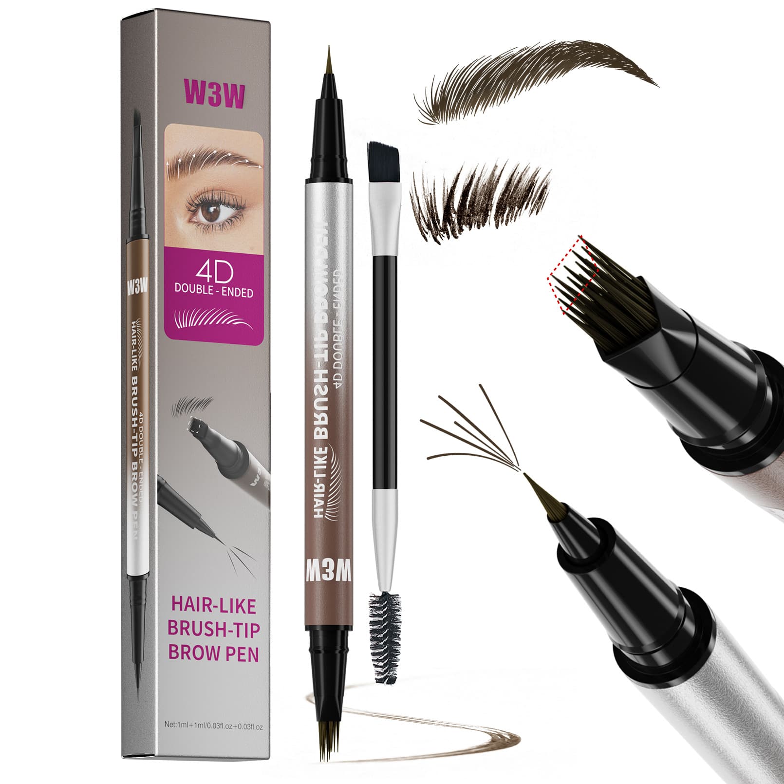 Sweat-proof Multi-pronged Eyebrow Brush Liquid Brow Pencil